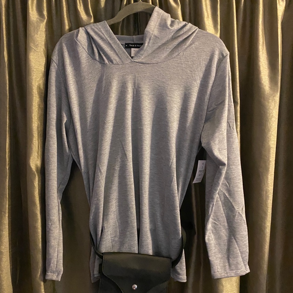 Grey hooded blouse with belt & Fanny pack